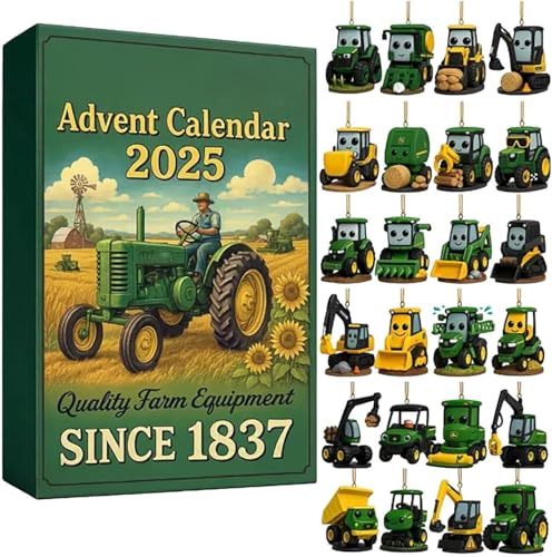 2025 Tractor Advent Calendar, 24 Days Christmas Countdown with Mini Tractor Ornaments, Farm-Themed Vintage Collectible for Farmers & Enthusiasts (1PC)