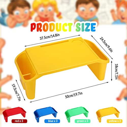 Kisston 12 Pcs Kids Table Tray Plastic Lap Tray Desk Bulk With Extra Storage Space To Hold Food, Breakfast, Book, Cup, Tablet 4 Color Portable Activities Children Lap Desk For Work Study Gaming #TOP1