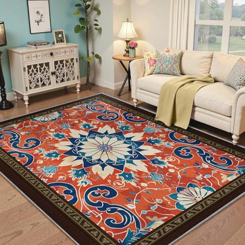 Vibrant Oriental Rugs 160x200cm Boho���_���I�� ����@�� ����~�߃G�L�]�`�b�N�l�C�r�[�I�����W ���_�����r���O���[���f�R���[�V�����f�B�X�g���X���[�p�C���_�炩����^���������J�[�y�b�g