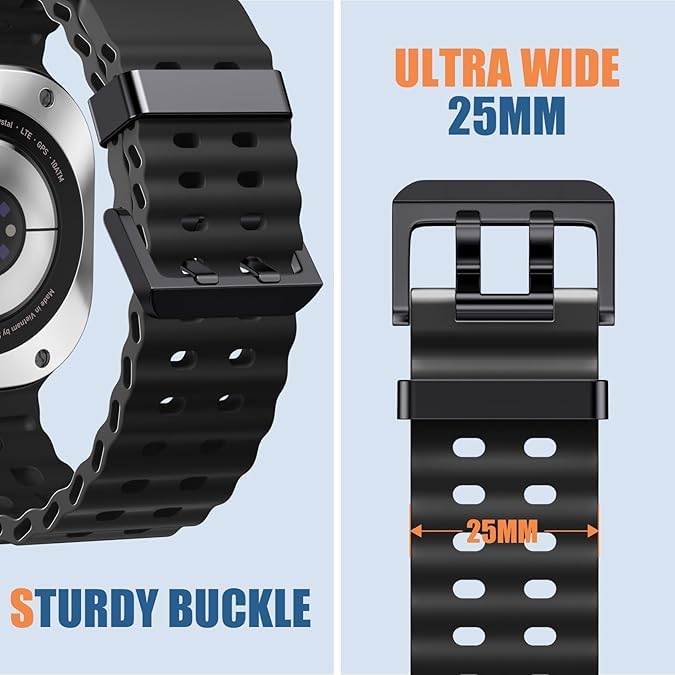 Image of CERLINK Ocean Silicone Sport Bands For Samsung Galaxy Watch Ultra 47MM Band, Adjustable Breathable Soft Waterproof Strap For Galaxy Watch 7 Ultra