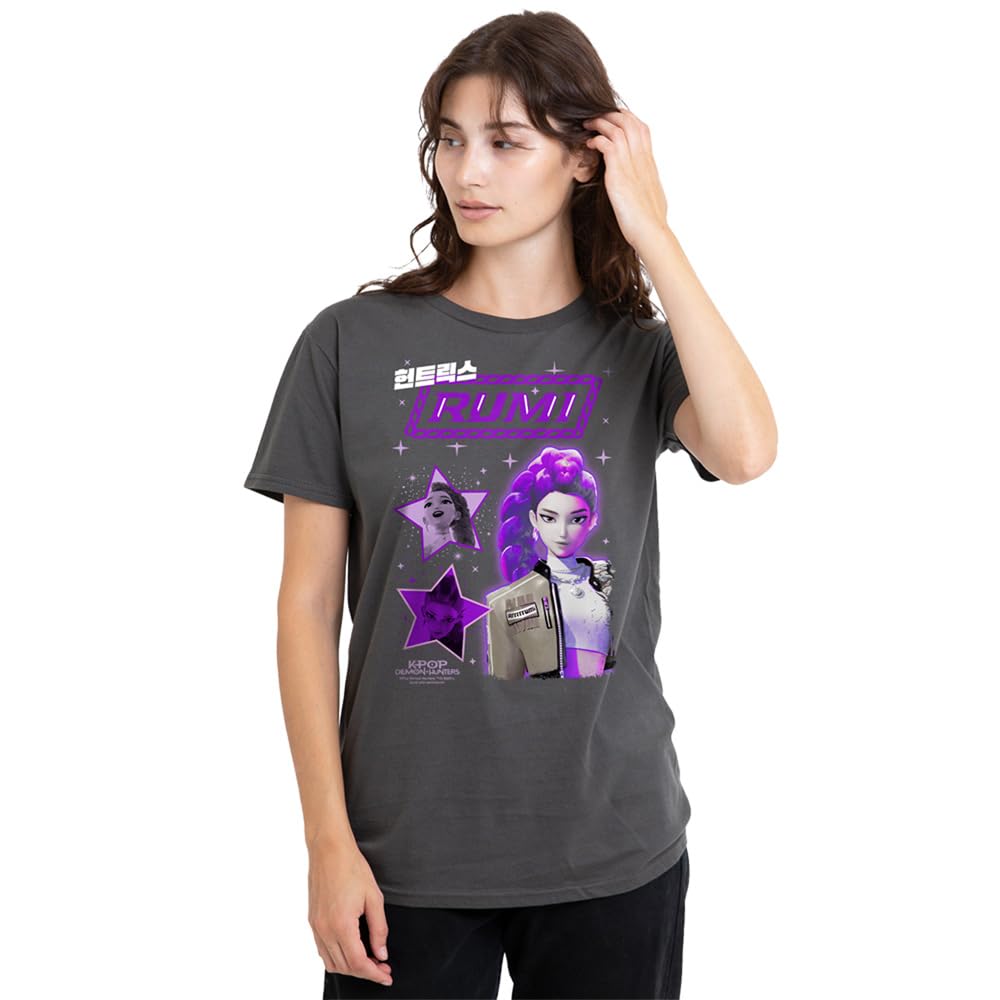 Kpop Demon Hunters Huntrix Rumi Popstar Ladies T Shirt, Charcoal, Large