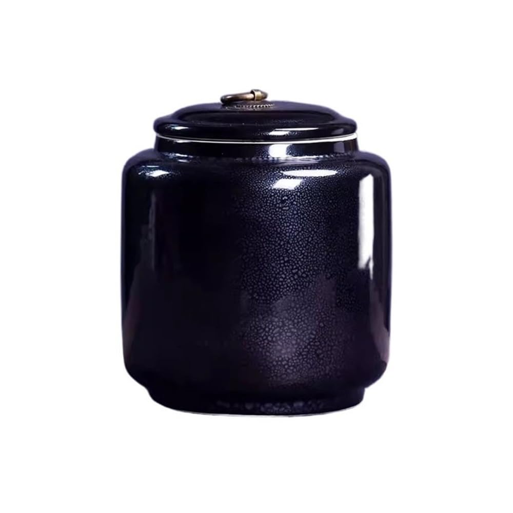 CHENGAIJIAN Tea Canister Chinese Retro Kiln Change Glaze Loose Leaf Tea Warehouse Large Sealed Storage Jar Decorative Porcelain(Black)