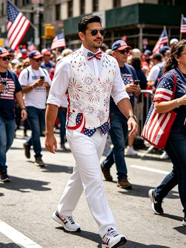 Image of GRAJTCIN Men's Festive Costume Adult Mardi Gras Vest 3D-Print St Patrick's Day Suit Independence Day Waistcoats