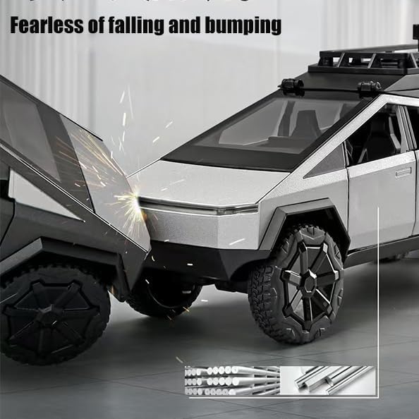 Cybertruck Semi Toy Car Model Truck Race Car Toy with Charging Pile Diecast Metal Display Model Light and Sound Effect Pickup for Gift (1/24 Model 01)