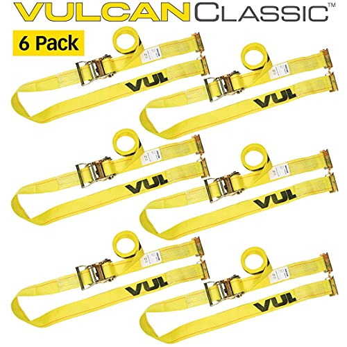 Vulcan Logistic Strap For E Track - Ratchet Style - 12 Foot - 6 Pack - Classic Yellow - 1,333 Pound Safe Working Load #TOP6