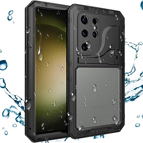AXUEQIN-Full Body Protective Case for Samsung Galaxy S22 Ultra /S22 Plus /S22 Heavy Duty Protection Metal Case Cover with Built-in Screen Protector Waterproof Shockproof Dustproof (S22Ultra,Black)