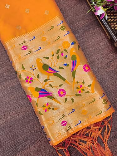 Image of DEVANGI Women's Woven Paithani Banarasi Silk Dupatta /Chunni For Women, Floral Print 1 Meter Wide and 2.3 Meter Length Printed Designer Dupatta /Chunni For Girls
