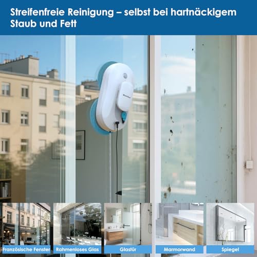 Mamibot W110-P Fensterputzroboter, automatischer intelligenter Navigations-Staubsauger Anti-Drop, mit APP und Fernbedienung, für Glas, Fliesen, 12 Stück Tücher (Weiss) – Bild 6