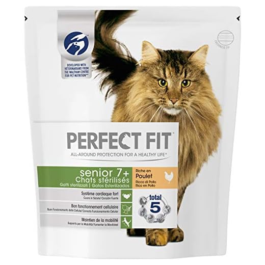 Perfect Fit Senior7+ - Croquettes pour chat senior stérilisé, riche en poulet, 4 sacs de 1,4kg