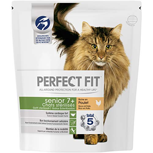 Perfect Fit Senior7+ - Croquettes pour chat senior stérilisé, riche en poulet, 4 sacs de 1,4kg