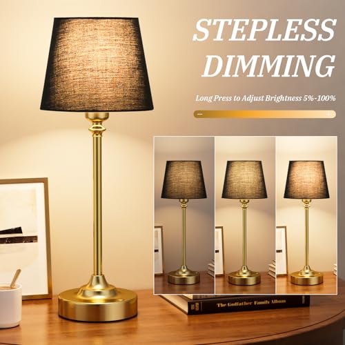 Image of Kakanuo Cordless Table Lamps Rechargeable Set - 2 Pack Brass 4000mAH Battery Operated Lamps for Decor, 3000K Stepless Dimming Touch Wireless Lamp for Bedroom, Dining Table, Living Room, Black Shade