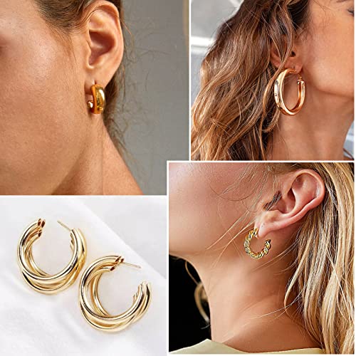 47 Pairs Fashion Earrings For Women Girls, Boho Statement Tassel Rattan Leather Earrings Butterfly Acrylic Hoop Stud Drop Dangle Earrings Set, Hypoallergenic For Sensitive Ears (C-44 Pairs Gold Hoop Earrings) #TOP4