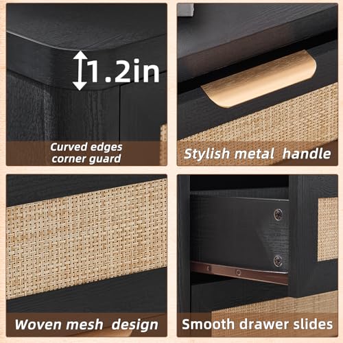 Image of LEYAOYAO Rattan 23 inch Nightstands with Drawers for Bedroom