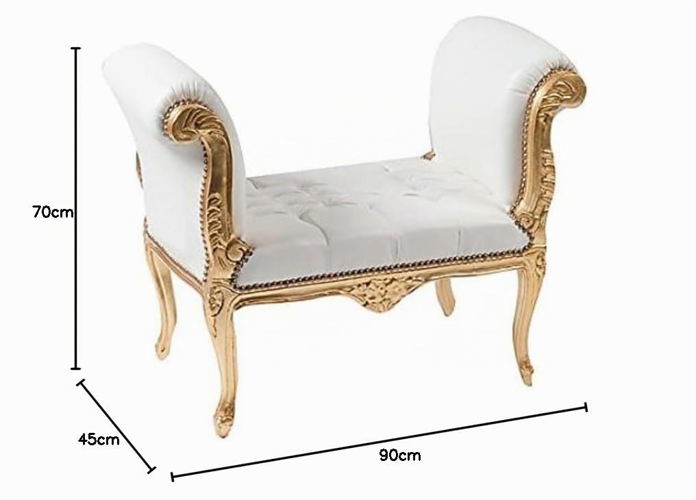 Divanetto Panchetta Silver capitonnè stile Barocco oro con pelle bianca