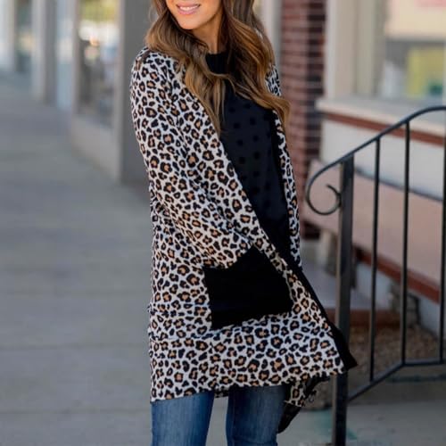Image of Womens Leopard Print Cardigan Lightweight Long Sleeve Open Front Fall Cardigans S-XXL