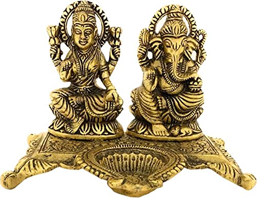 Lakshmi Ganesh Statue for Diwali Home Decoration Items puja Lakshmi Ganesh Murti Decorative Showpiece - 9 cm (Brass, Gold)