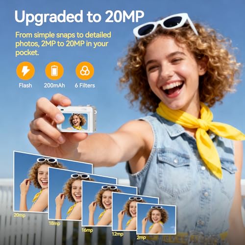 Image of HOTU Mini Keychain Camera, 2K 20 MP Bling Mini Digital Camera with 16G Card Travel and Vlog, Long Battery Life, Photo Video Camera Compact and Portable for Kids, Teens, White