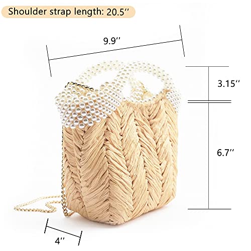 Bolso de verano mujer tejido con perlas blanco miniatura 4