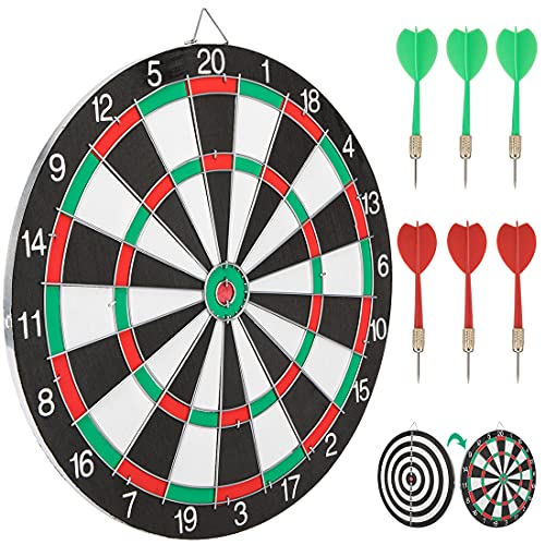 peinat Dart Board, Double-Sided Available Dartboard with 6 Darts Metal Tip Set Indoor Game Bristle Dart Boards, Safety Dart Board for Kids Professional Toys for 12 Year Old Boys Kids, 15in