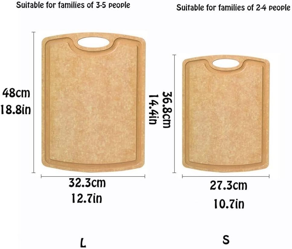 Wood Fiber Cutting Board with Juice Grooves, Dishwasher Safe, Non Porous, Ergonomic Handle, for Meat, Fruits & Vegetables,Wood Color S+l