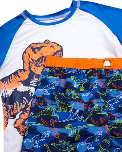 Image of Quad Seven Boys 2-Piece Rash Guard Swimsuit Set Short-Sleeve (Sizes 5-12) | Lightweight Quick-Dry Fabric with Sun Protection, Matching Top & Trunks, Adjustable Drawstring Waist for Pool or Beach Days