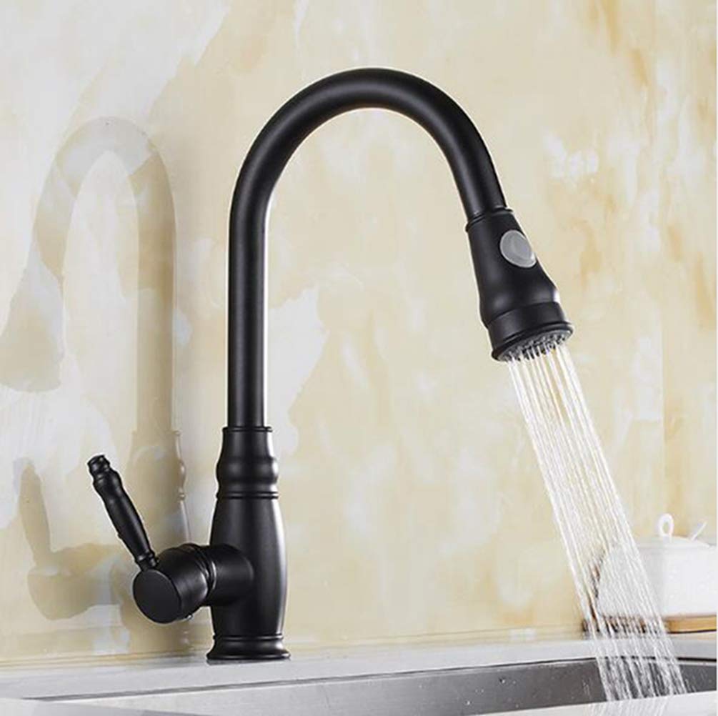 ZYCHSJXA Kitchen Faucets Pull Out Spout Chrome∕Golden∕Nickel∕Black Brass Single Handle Hole Tap Swivel Mixer Taps,Black