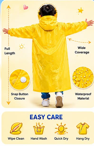 Image of Kids Waterproof & Lightweight EVA Raincoat with Hooded Full Body Rain Protection for Boys and Girls Reusable Rain Wear Pack of 1