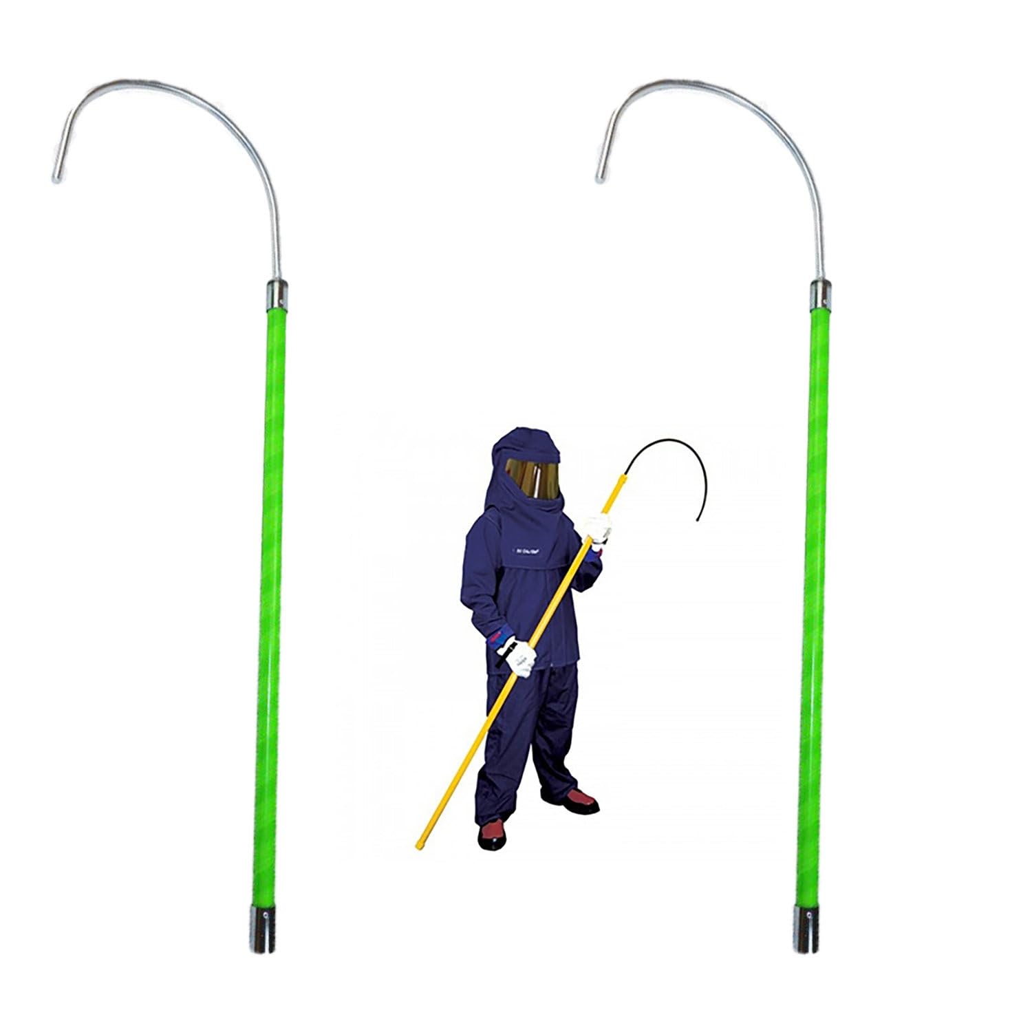 GHHVFEC Electrocution Emergency Rescue Sticks,Portable Hotstick Rescue Hook, Insulated Rescue Hook, Withstands 35KV,DetachableHook Head 1m*2