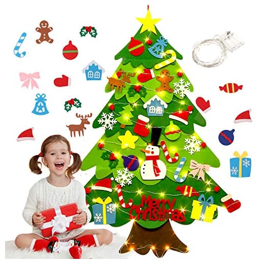 Fieltro Árbol de Navidad, Justdolife Árbol de Navidad DIY con 50 Luces LED 28 Unids Adornos Navidad Decoración Colgante para Niños Regalo de Navidad Niños arbol de Navidad Cafe Hotel casa decoración