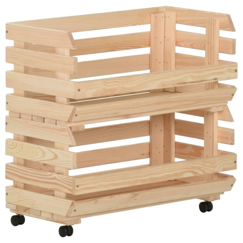 Carrello portaoggetti da cucina con 3 ripiani rimovibili, in legno di pino massiccio, carrello per verdure per organizzazione domestica, 57 x 30 x 80 cm