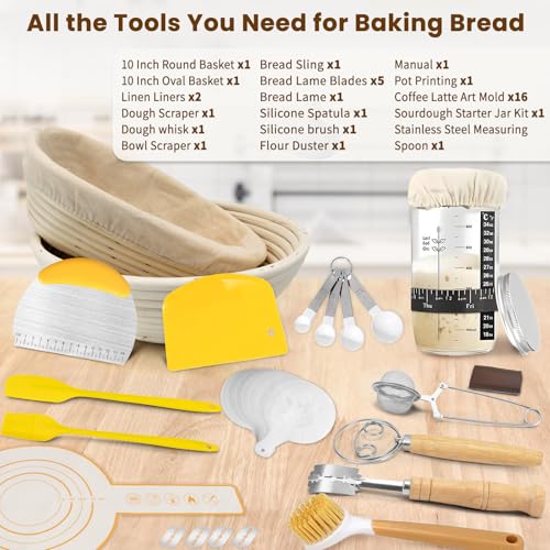 Kit levain panier de fermentation et ustensiles de panification pour miche de pain - 3