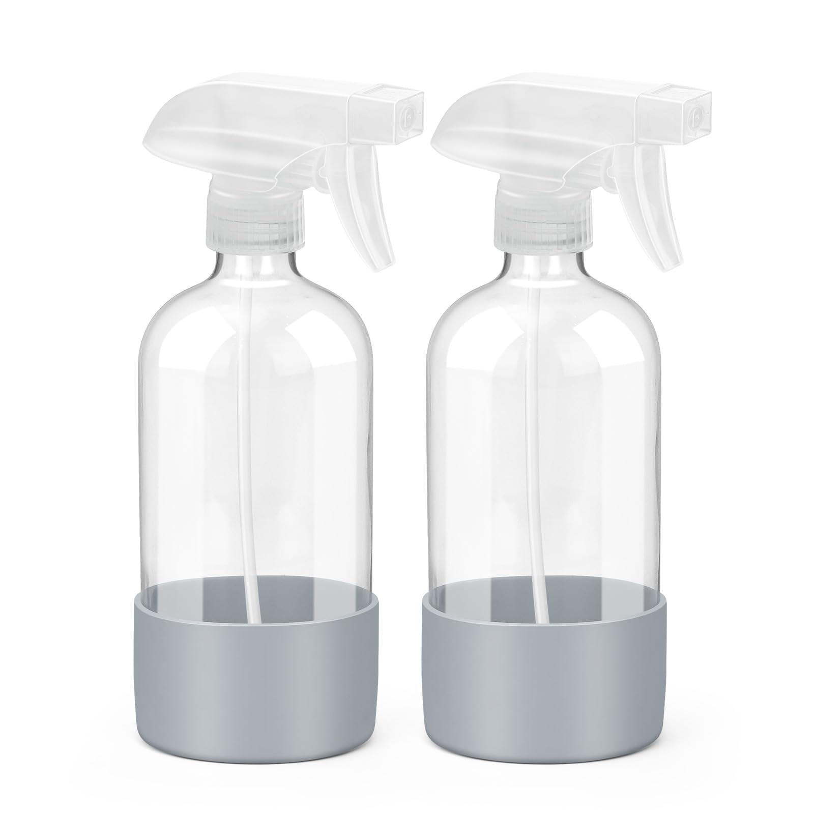 Glass Spray Bottle with Silicone Sleeve Protection, Empty Clear Bottle Set for Non-toxic Window Cleaners Aromatherapy Facial Hydration Watering Flowers Hair Care (2 Pack/16 oz)