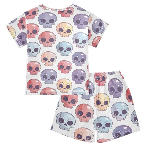 ALAZA Sugar Skull Color Day Of The Dead Pajamas Set Short Sleeve Cotton Sleepwear Summer Pjs 2 Piece 5-14Y2