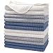 Polyte Premium Microfiber Kitchen Dish Hand Towel Waffle Weave (Dark Blue, Gray, Off White, 16x28) 12 Pack
