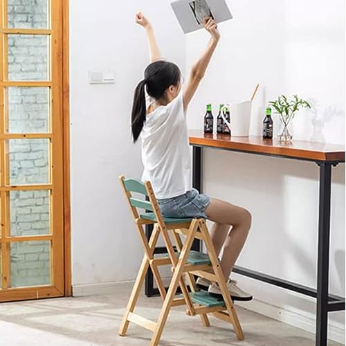 Sedia pieghevole in legno a 3 gradini, sgabello portatile leggero con ampi gradini, portata 150 kg, scaletta multifunzione per casa e ufficio, design salvaspazio, ideale per biblioteca e esposizione