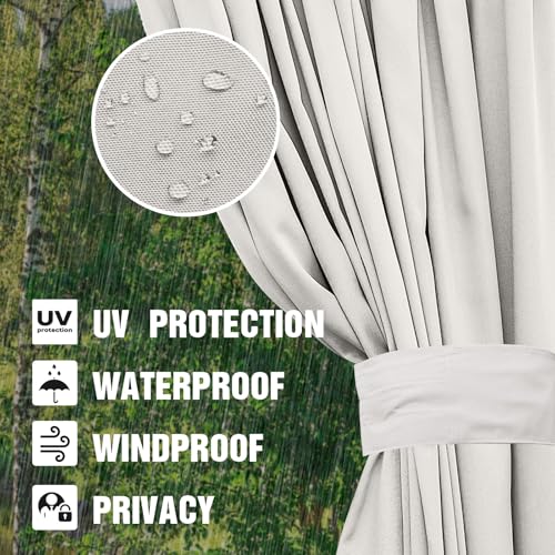 Gazebo Curtains 10'x12' Outdoor Waterproof, 4-Panels Sidewall Curtains Universal Replacement with Zipper for Patio, Backyard, Garden (Ivory, 10'x12') - Image 5