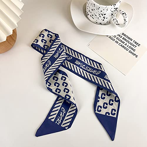 Retro Small Silk Scarf Girl Heart Spring And Summer Narrow Ribbon Headband Headband Bag Decoration Long Scarf Headdress (Blue Hair Band 5Pcs) #TOP5