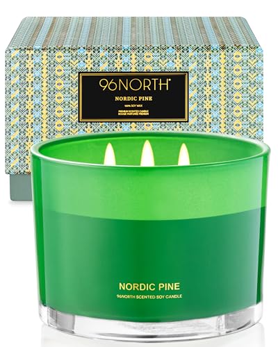 96NORTH Luxury Pine Soy Candle | Large 3 Wick Jar Candle | Up to 40 Hours Burning Time...