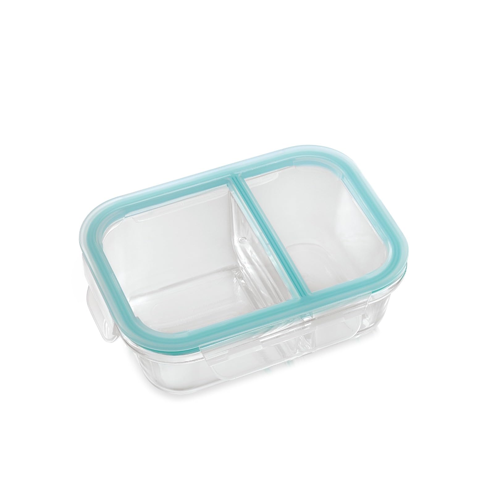 Attro Glassox - Lonchera con dos compartimentos y tapa de bloqueo, recipiente de vidrio de borosilicato, apto para microondas y congelador, hermética, a prueba de fugas, 580 ml