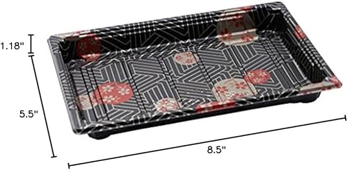 Miniatura 4 de EcoQuality Bandejas grandes de sushi negras con tapas de 8.5 x 5.5 pulgadas, caja de embalaje desechable de sushi, contenedor de transporte, cajas