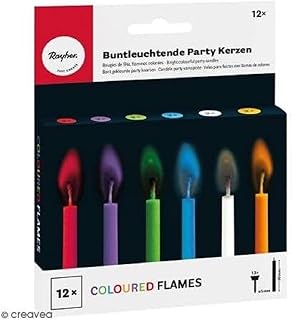 Rayher Velas cumpleaños con llamas de colores, 12 ud, 5,5 cm largo, 5 mm ø, incluye bases, 31587000