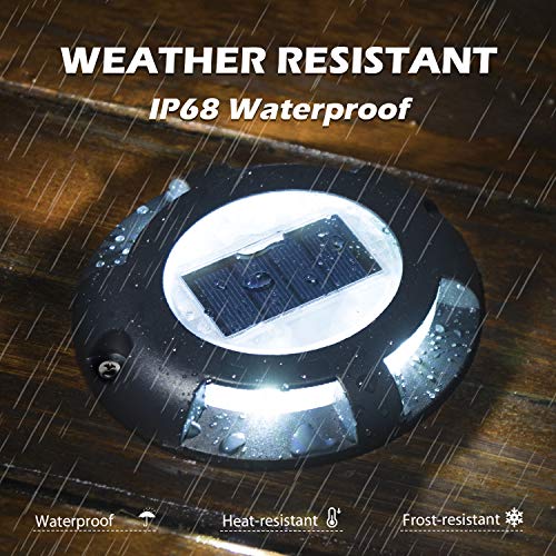 Siedinlar Solar Deck Lights Outdoor 2 Modes LED Driveway Markers for Dock Step Pathway Walkway Stair Garden Ground Road Yard Black 4 Pack (Cool White/Warm White)