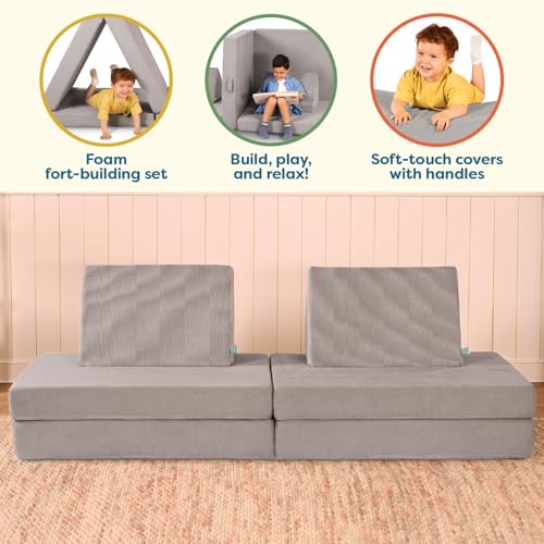 Image of B. toys Fort Playset, WonderFort Modular Sensory Foam Set, Activity | 5-piece foam playset with folding double base, 2 large squares, 2 wedges, textured covers with handles, 12+ Months