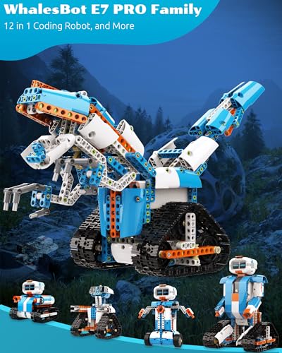 WhalesBot E7 Pro & D3 Pro Coding Robot, Multiple Sensors Coding Block Building Set, Multiple in 1 Story Based Tutorial, STEM Toys for Kids 6-8/8-12 Years, Gift Choice for Children