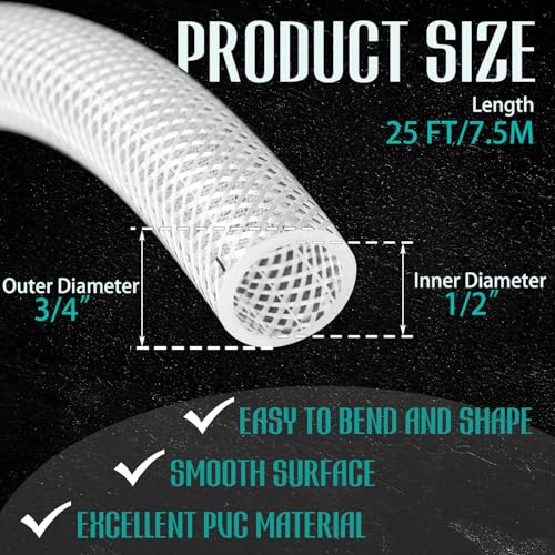 Image of 1 /2 inch ID x 3 /4 inch Od x 25 ft Braided PVC Tubing Reinforced Clear Vinyl Hose, Heavy Duty Flexible High Pressure PVC Braided Hose for Water Home Garden Aquarium Washing