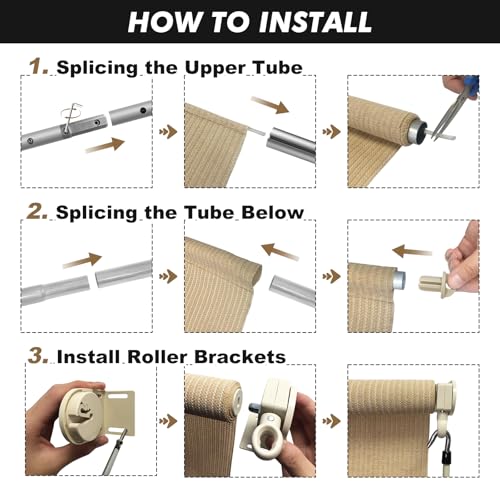 Image of Artpuch Patio Shades Roll Up Outdoor Roller Shade with Spliced Design, 70 inch W x 96 inch H Cordless Outside Blinds Cloth for Porch Pergola Gazebo, Sesame