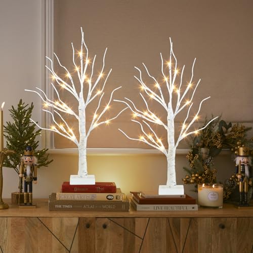 image for PEIDUO Christmas Decorations Indoor, 2 FT Birch Tree with LED Lights, 