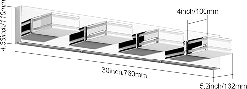 Miniatura 6 de Ralbay Moderna lámpara de tocador cromada para baño, 4 luces, 30 pulgadas, acrílico, moderno, LED, accesorios de iluminación de pared sobre espejo
