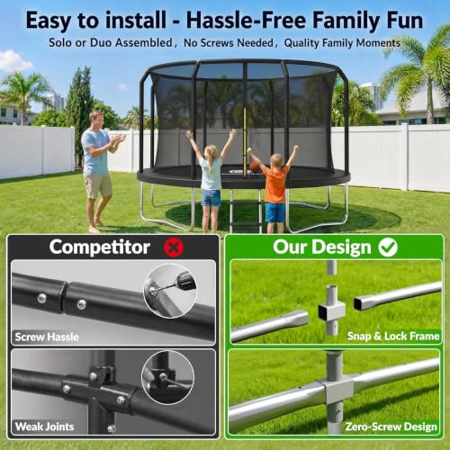 Image of ACWARM HOME Trampoline Outdoor 8FT 10FT 12FT 14FT 15FT 16FT Trampoline with Basketball Hoop and LED Lights, Recreational Trampolines for Kids and Adults with Enclosure Net & Ladder, ASTM Approved