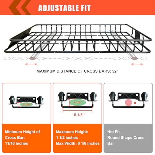 Image of Roof Rack Cargo Carrier Basket 65 inch*39 inch*6 inch+Waterproof Bag 20 Cubic Feet(51 inch*40 inch*17 inch),and Cargo Net with Attachment Hooks,Ratchet Straps.200 Lbs Capacity,Universal Rooftop Large Size Roof Rack Update
